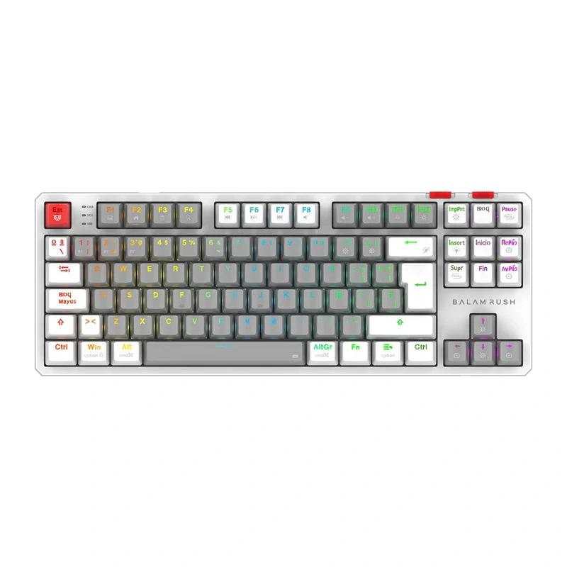 TECLADO GAMER BALAM RUSH BR 940689 LEVEL PRO GK990 LED RGB TKL OUTEMU INALAMBRICO BLUETOOTH BLANCO