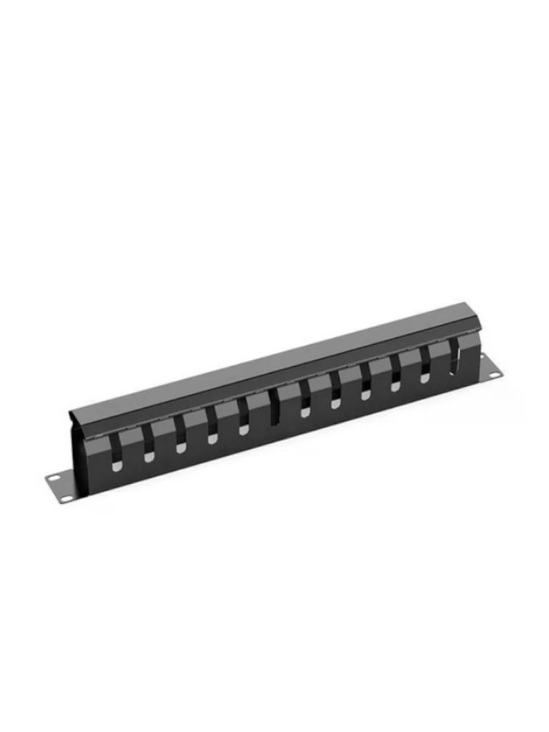 SAXXON CO-24P - Organizador de cables horizontal con tapa para rack de19" / 1U / 24 posiciones / Color Negro /  Tapa y Base Metálica