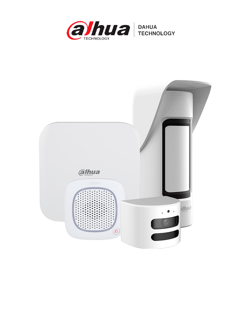 DAHUA ARC3800H-W2-KIT - Paquete de sistema de alarma inalámbrica, Incluye: panel de alarma HUB2, sirena inalámbrica con audio bidireccional, PIR para exterior y su módulo de cámara HD