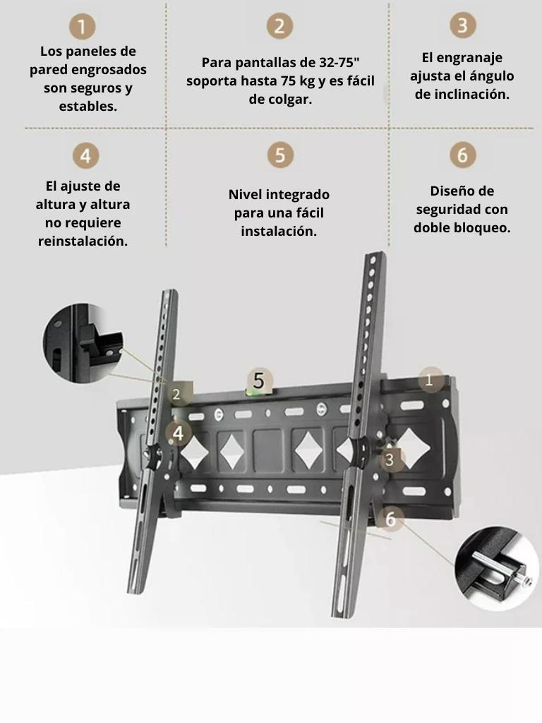 TCE LMDBJ05 - Soporte de Pared Fijo para Pantallas de 32 a 75 " , Carga Máxima 75Kg , VESA 600x400mm / 400x400mm / 400x200mm , Ajuste de Inclinación - Imagen 3