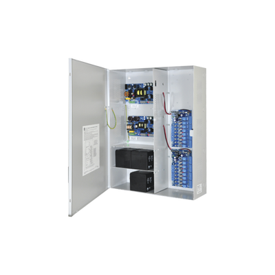 Fuente de poder DUAL ALTRONIX de 12 Vcc @ 9.3 Amper, y 24 Vcc @ 9.6 Amper con 16 salidas, con capacidad de batería de respaldo, requiere batería, para aplicaciones de control de acceso, alarmas, CCTV, con voltaje de entrada en 120 Vca 