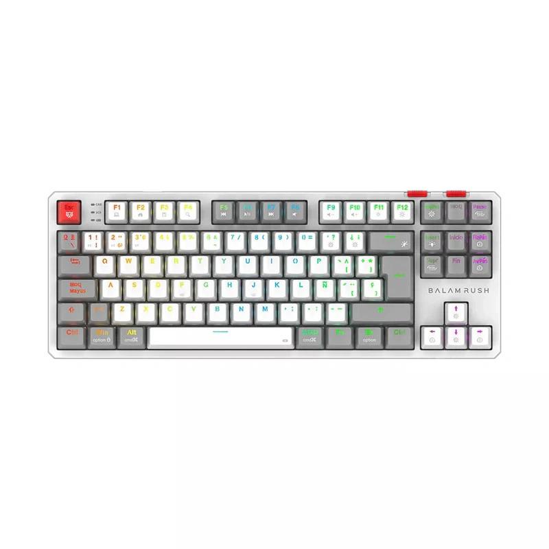 TECLADO GAMER BALAM RUSH BR 940375 LEVEL PRO GK990 LED RGB TKL OUTEMU RED INALAMBRICO BLANCO