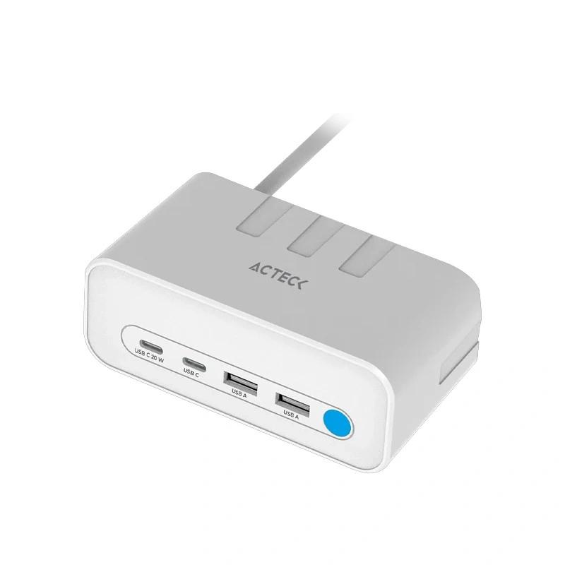 CARGADOR DE ESCRITORIO ACTECK ENERGON 4 CONTACTOS 125V 1.85M BLANCO