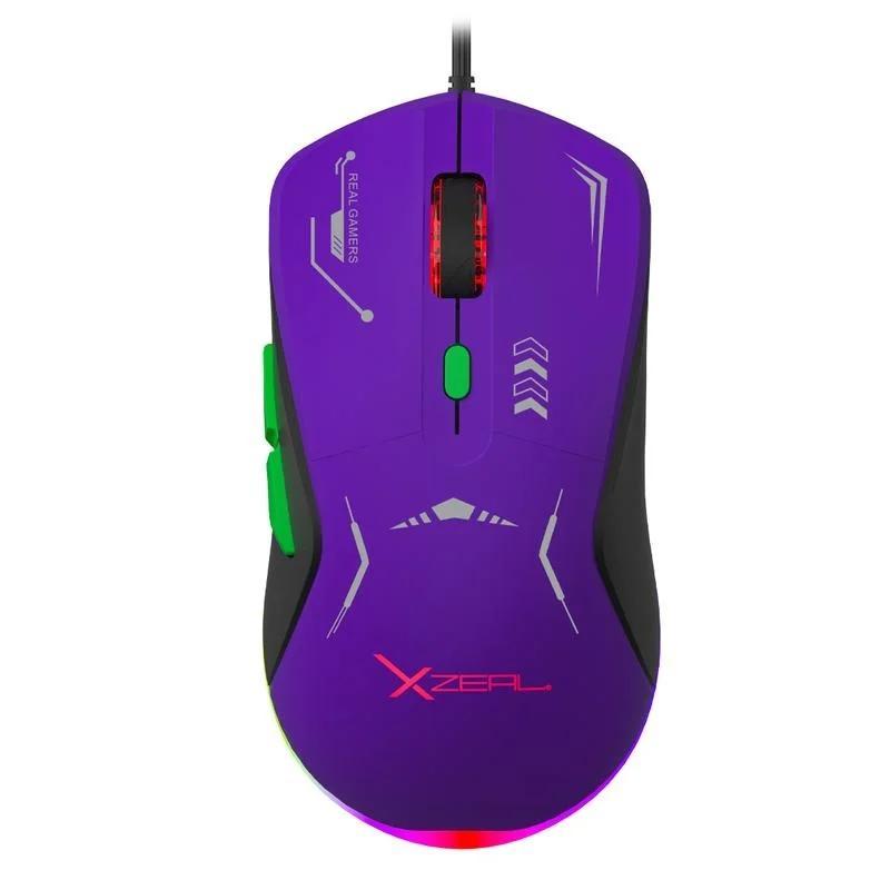 MOUSE GAMER RGB 7,200 DPI 6 BOTONES CONEXIÓN USB 1.5M MORADO-VERDE