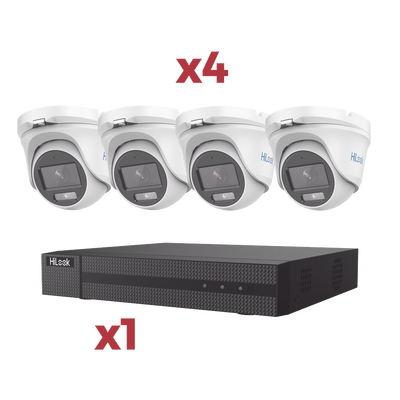 [Kit] DVR 4 Canales TurboHD + 1 Canal IP / 2 Megapixel (1080pLite) / AcuSense Lite / Audio por coaxitron / 1 Bahia de disco duro / 4 Cámaras Metalicas / 2 Megapixel tipo turret / ColorVu Lite + Microfono Integrado