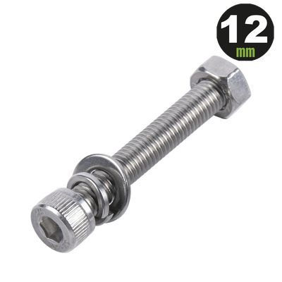 1 Tornillo Allen Milimétrico de Acero Inoxidable  M8-1.25 x 12/ Con 1 Tuerca, 1 Arandela de Presión y 1 Plana / Para Montajes de Módulos Foto Voltaicos .