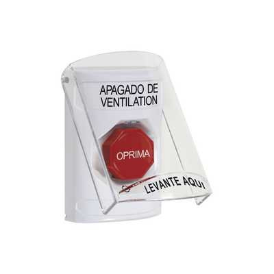 Botón de Apagado de Ventilación, Texto en Español, Tapa Protectora de Policarbonato Súper Resistente, Girar para restablecer