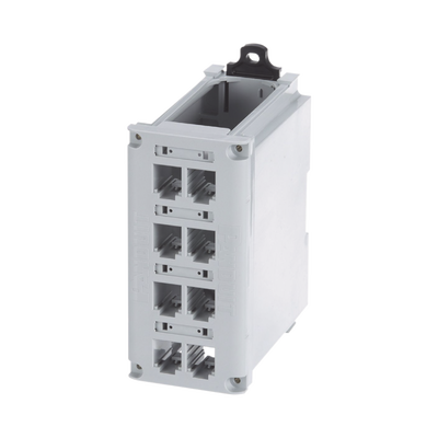 Panel de Parcheo Modular para Cobre, Blindado, de Instalación en Riel DIN Estándar de 35 mm (1.38 pulgadas), 8 Puertos Mini-Com, Color Gris