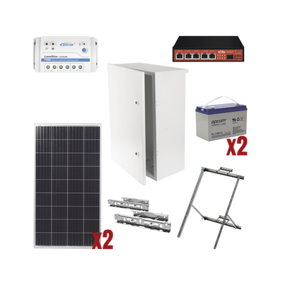 Kit Solar Witek de 28 W con 5 Puertos PoE 802.3 af y PoE Pasivo 24 V para alimentar Camaras IP y un Enlace Punto a Punto en 24 Vcc