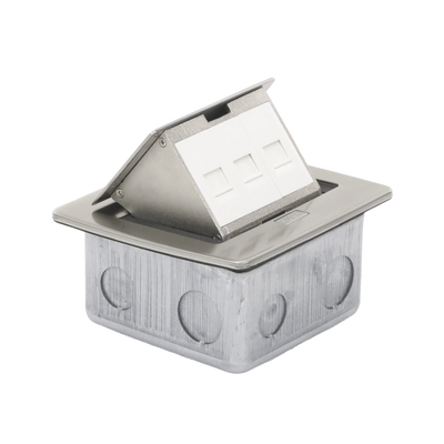 Mini Caja de Piso Rectangular para Datos y Conectores Tipo Keystone, Color y Material en Acero Inoxidable (3 Puertos) (11000-21202)