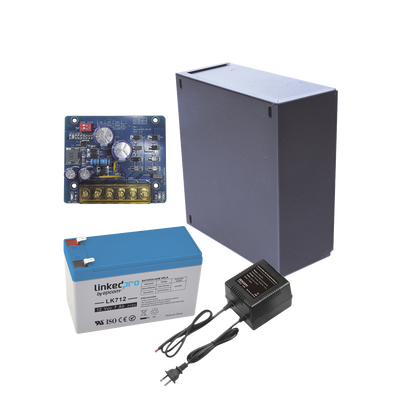 Kit con fuente PLB2 con salida de 12 Vcc a 2.5 Amper, incluye transformador y batería de 12 V a 7 Amper 