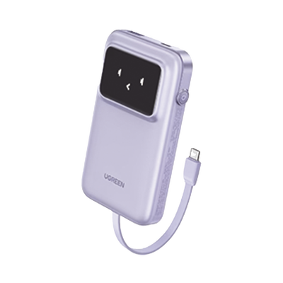 Power Bank Serie Uno |  10000mAh | 30W |  con Cable USB-C Incorporado | 2 Salidas 30W Max. | Pantalla Inteligente | Carcasa Ignifuga | Aprobado por Aerolíneas.| Color Purple.