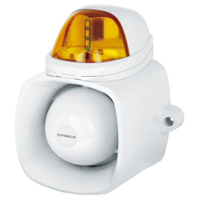 Sirena / Luz Estroboscópica Autónoma / Color Ambar  4 en 1 / IP65 / Uso Interior y Exterior / 12 Vcd / Múltiples Tipos de Notificación / Estroboscópica, de Sirena o de Audio /