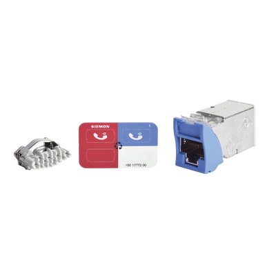 Jack Z-MAX Cat5e, Blindado, Montaje híbrido en Placa de Pared (Plano y Angulado), Color Azul