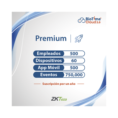 LICENCIA PREMIUM BIOTIME CLOUD 2.0  / 500 USUARIOS / 60 DISPOSITIVOS (Licencia Anual)