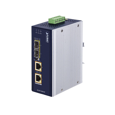 Convertidor de Medios Industrial de 2 Puertos SFP 100/1000X a 2 Puertos RJ45 10/100/1000T 802.3bt PoE++