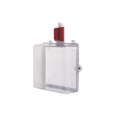 Gabinete Mediano de Policarbonato Transparente Súper Resistente con Sirena/Estrobo y Cerradura Manual