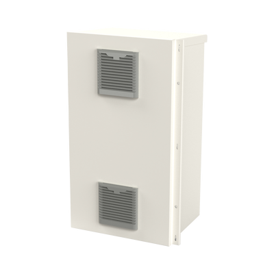 Gabinete Acero Galv. para 2 Baterías PL110D12  (400 x 730 x 300mm). Puerta Ventilada. Acc. para piso o poste No incluidos.