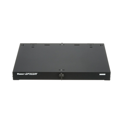 Panel de Distribución de Fibra Óptica, Acepta 3 Placas FAP o FMP, Bandeja Deslizable e Inclinable Hacia Abajo, Hasta 72 Fibras, Color Negro, 1UR              