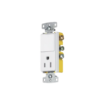 Combinación de Contacto y Apagador Decorador 15A 125V/ Color  Blanco.