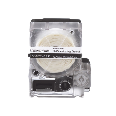 Casete de 200 Etiquetas Autolaminadas de 12.7 x 31.8 mm (0.5 x 1.25 pulgadas), para Cables de 3.1 a 7 mm (0.12 a 0.28 pulgadas) de Diámetro, Área de Impresión Color Blanco