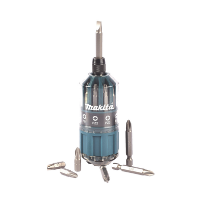 Desarmador Makita Con 18 Puntas intercambiables Tipo: Ph 2, Pz 1, Pz 2, Pz 3, SI 4, SI 5, SI 6.