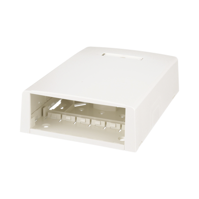 Caja de Montaje en Superficie, con Accesorio para Resguardo de Fibra Óptica, para 12 Módulos Mini-Com, Color Blanco Mate