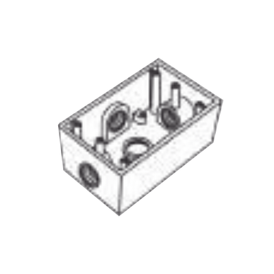 Caja Rectangular de 3/4" (19.05 mm ) con 4 bocas a prueba de intemperie.