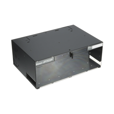 Panel de Distribución de Fibra Óptica, Acepta 12 Placas FAP o FMP, Bandeja Deslizable e Inclinable Hacia Abajo, Hasta 288 Fibras, Color Negro, 4UR              