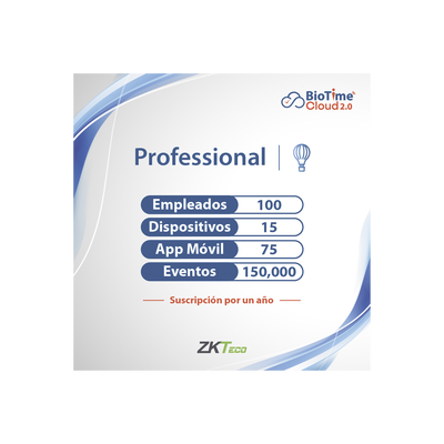 LICENCIA PROFESSIONAL BIOTIME CLOUD 2.0  / 100 USUARIOS / 15 DISPOSITIVOS (Licencia Anual)