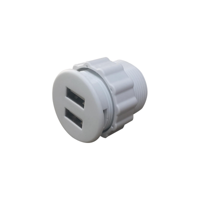 Mini Empotrable Redondo Color Blanco con 2 Puertos USB, con Cable