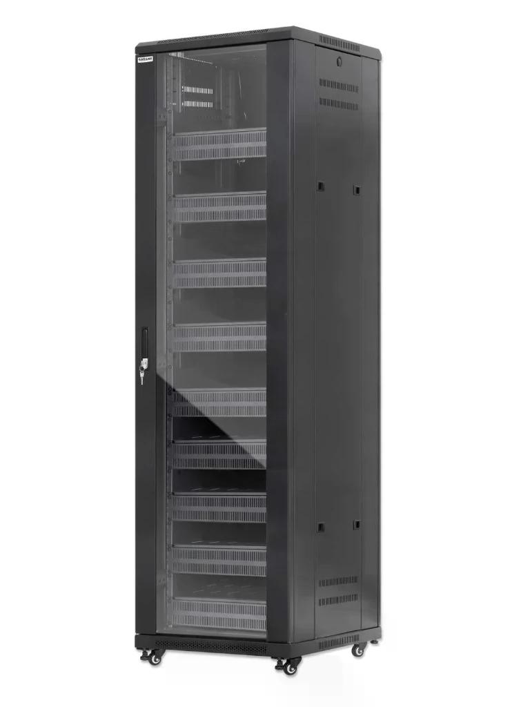 INTELLINET - 716253 - Gabinete 19" Pro Line con extractores de aire, 42U / Frente de 600 mm, unidad de ventilación con dos extractores de aire instalados en el techo, profundidad de 600 mm, Ensamblado, negro RAL 9004