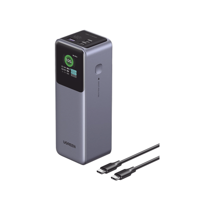 Power Bank de 25000mAh | 3 Salidas 200W Max. | USB-A + 2 USB-C | PD 3.0, QC3.0 | FCP | SCP | Pantalla Inteligente | Carcasa Ignifuga | Color Gris | Incluye Cable USB de 50cm | Carga tu Laptop de Manera Segura.