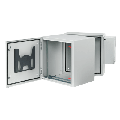 Gabinete Rack ProTek, 12U, Bisagra Doble, Puerta Sólida, AC Integrado, Tipo 4 12, Acero Gris RAL 7035, Montaje Pared, 600x612x710 mm