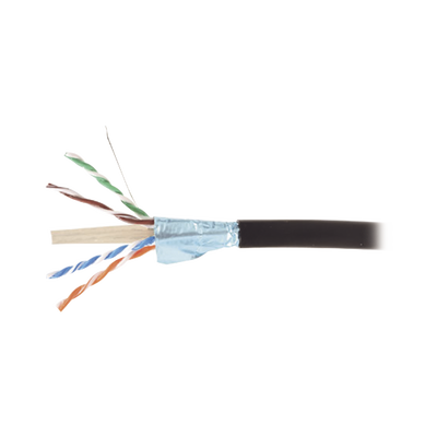 Bobina de Cable Blindado F/UTP de 4 Pares, Para Exterior con Gel, Cat6A (23 AWG), Industrial para Climas Extremos, Enterrado Directo, Color Negro, 305 Metros (1000 Pies)
