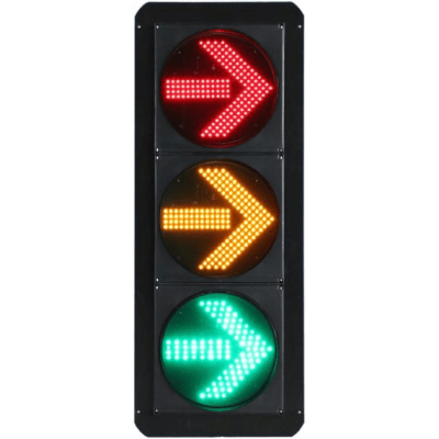 Señal de Tráfico Vertical de Giro a la Derecha / LEDs RYG / Carcasa PC y ABS / IP53 / Transformador AC 24 V / Φ 300 mm / Vida útil de LEDs ≥ 100,000 Hrs