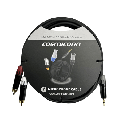 Cable 3.5mm a 2 RCA, conectores negros, con diferenciador de blanco y rojo en RCA MT380-RD - MT380-WH - MTP3C-BG, length 3m