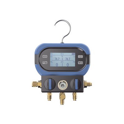 Manifold Digital DMAA 2 Válvulas / Sensor Digital Alta Precisión / Pantalla LCD Retroiluminada / Rango -14 a 800 psi (55 bar) / Compatibilidad Múltiples Refrigerantes / Diseño Anti-Caídas / Incluye 3 Mangueras y Adaptado