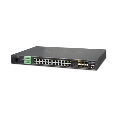 Switch Industrial Administrable Capa 2,  24 Puertos Gigabit, 4 Puertos Combo Gigabit SFP, 2 SFP+ 10G, Soporta Temperaturas de -40 a 75ºC 