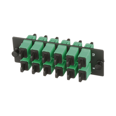 Placa Acopladora de Fibra Optica FAP, Con 12 Conectores SC/APC (12 Fibras), Para Fibra Monomodo OS1/OS2, Color Verde