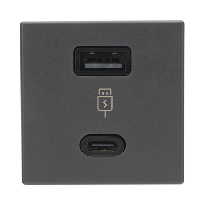 Módulo Doble USB Tipo A+C / Carga Rápida 30W / Color Grafito / Compatible con Torres y Cajas SIMON / Modelo: (K126F/14)