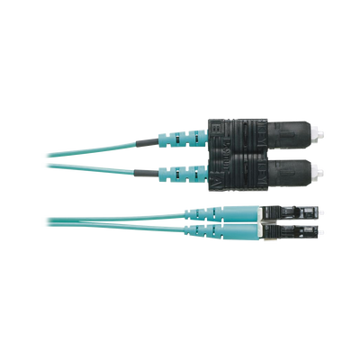 Jumper de Fibra Optica Multimodo 50/125 OM3, LC-SC Duplex, OFNR (Riser), Color Aqua, 1 Metro (3.28 Pies)