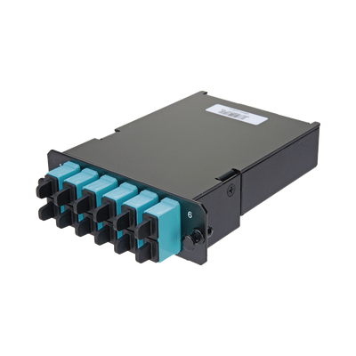 Placa Acopladora de Fibra Óptica FAP, Con 12 Pigtails y 6 Conectores SC Duplex (12 Fibras), Para Fibra Multimodo OM3/OM4, Color Aqua