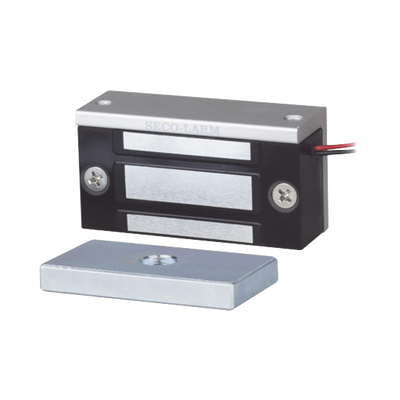 Chapa Magnética  de 36 kg (80 Lbs) / Uso en Lockers o Gabinetes / 12~24 VDC / Tamaño Miniatura 70x31x19 mm / Protección MOV / Sin Magnetismo Residual / Montaje Completo