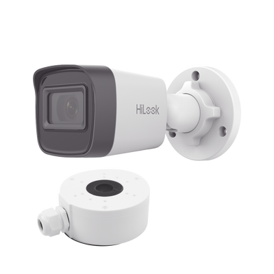 HiLook Series / Bala IP 4 Megapixel / 20 mts IR / Exterior IP67 / PoE / dWDR / Lente 2.8 mm + Caja de conexión DS-1280ZJ-XS