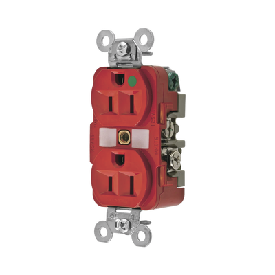 Contacto Dúplex 15 A, 125 V, 2 polos, 3 Hilos, Color Rojo (Nema 5-15R), Grado Hospital.