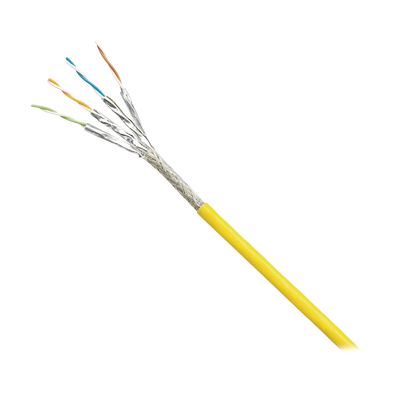 Bobina de Cable Blindado S/FTP Categoría 6A, Uso Industrial con Resistencia al Aceite, Rayos UV y Abrasión, Multifilar (Flexible), Color Amarillo, Bobina de 500 Metros (1640 Pies)