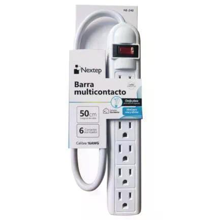 MULTICONTACTO NEXTEP EN BARRA , 6 CONTACTOS ATERRIZADOS, SUPRESOR 490J, CABLE 50CM LONGITUD, 16AWG, NE-240