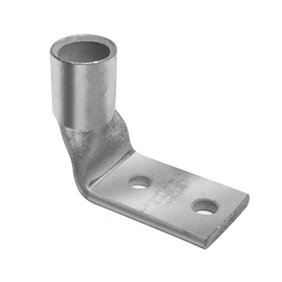 Terminal de Compresión de Barril Corto a 90° con Doble Ojillo para Tornillo #10  y Cable 2 AWG / Espaciado de 5/8"