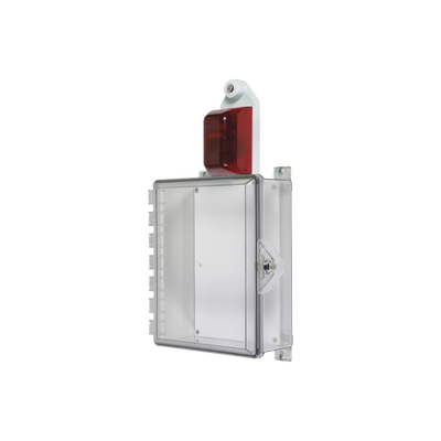 Gabinete Pequeño de Policarbonato Transparente Súper Resistente con Sirena/Estrobo y Cerradura Manual